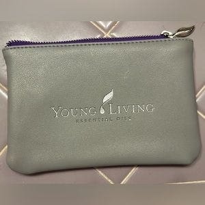 Young Living Zippered Pouch Gray Silver Purple  Vegan Faux Leather Key Ring